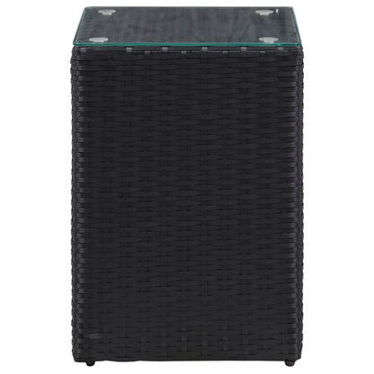 Beistelltisch mit Glasplatte Schwarz 35x35x52 cm Poly Rattan