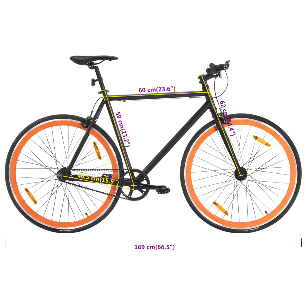 Fahrrad mit Festem Gang Schwarz und Orange 700c 59 cm