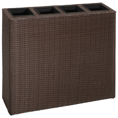 Garten-Hochbeet mit 4 Töpfen 2 Stk. Poly Rattan Braun