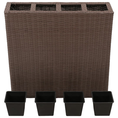 Garten-Hochbeet mit 4 Töpfen 2 Stk. Poly Rattan Braun