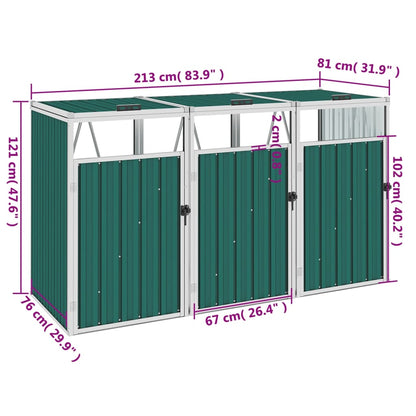 Mülltonnenbox für 3 Mülltonnen Grün 213×81×121 cm Stahl