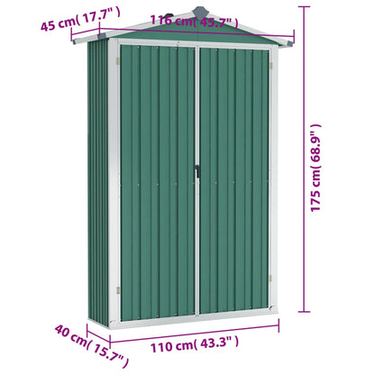 Gerätehaus Grün 116x45x175 cm Verzinkter Stahl