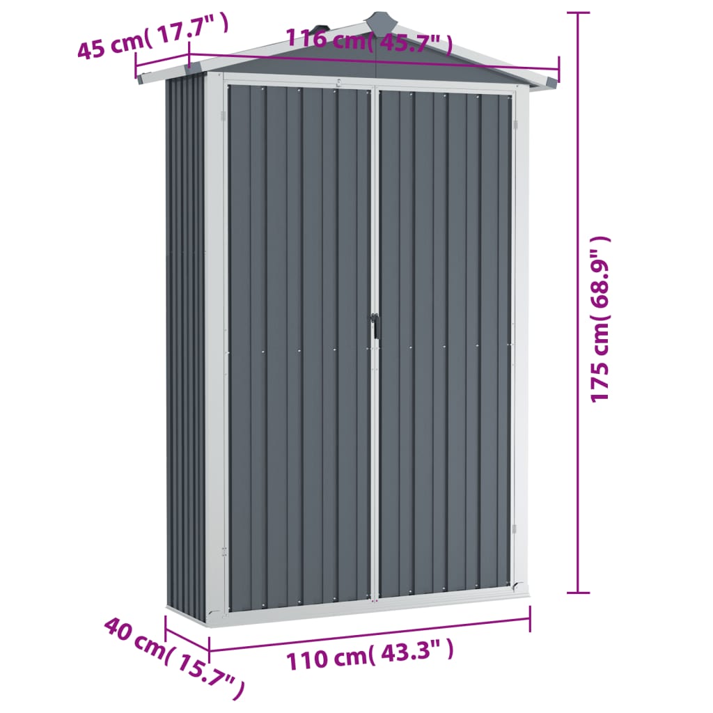 Gerätehaus Grau 116x45x175 cm Verzinkter Stahl