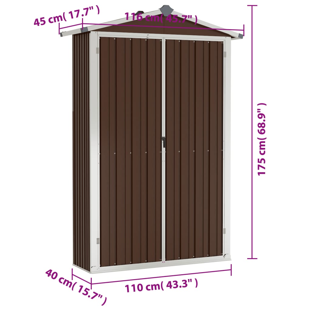 Geräteschuppen Braun 116x45x175 cm Verzinkter Stahl