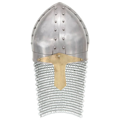 Kreuzritter-Helm Antik Replik LARP Silbern Stahl