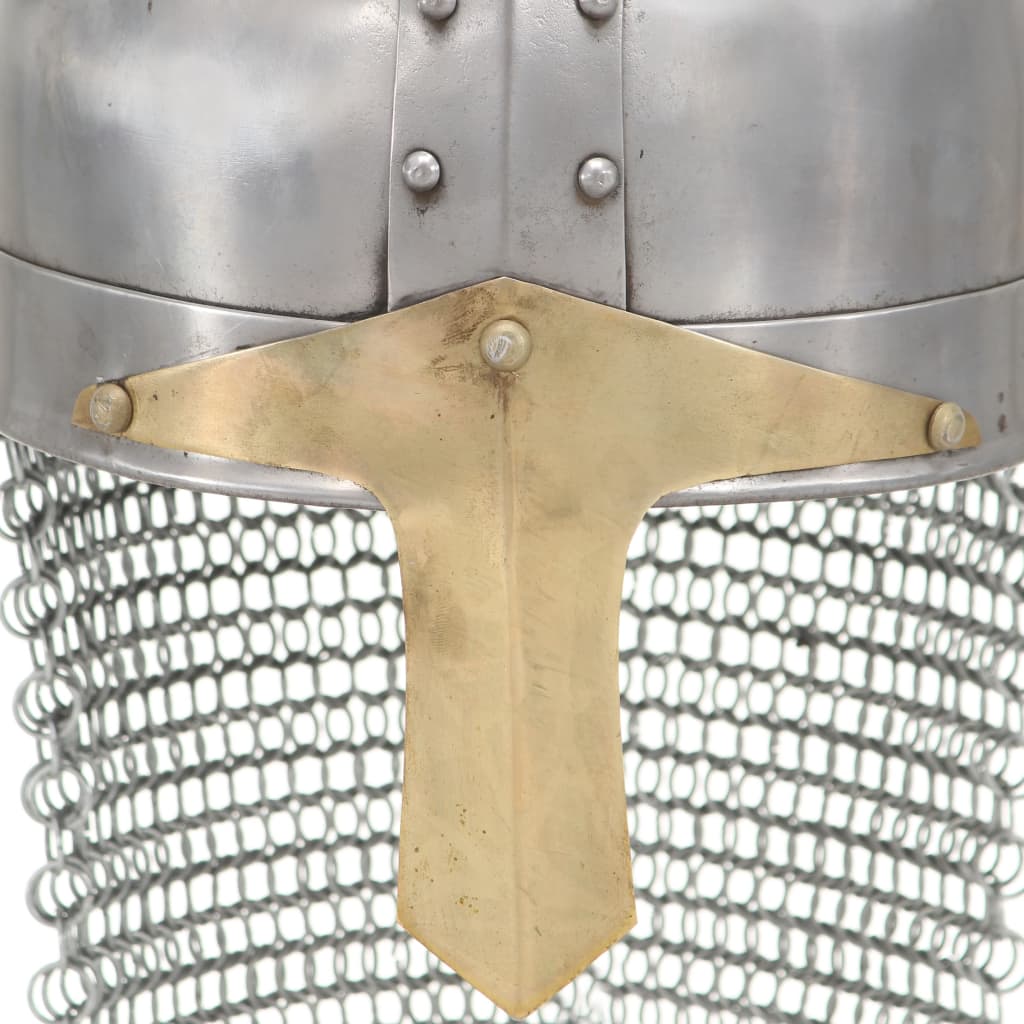 Kreuzritter-Helm Antik Replik LARP Silbern Stahl