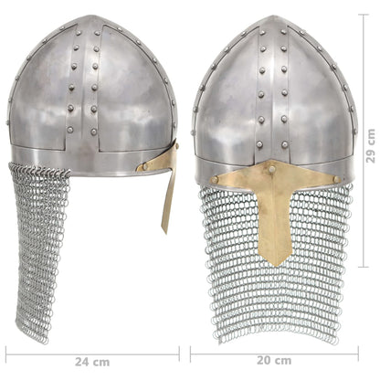 Kreuzritter-Helm Antik Replik LARP Silbern Stahl