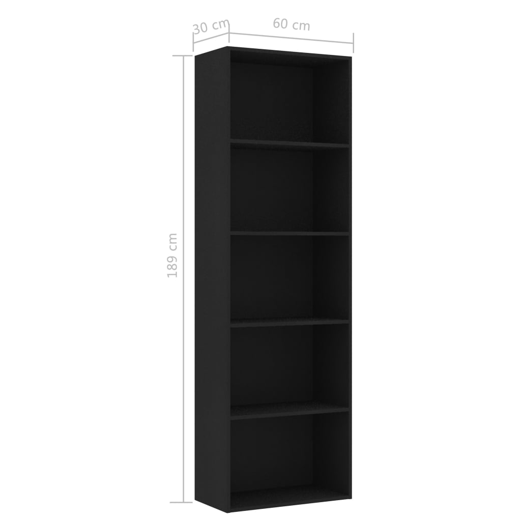 Bücherregal 5 Fächer Schwarz 60x30x189 cm Holzwerkstoff