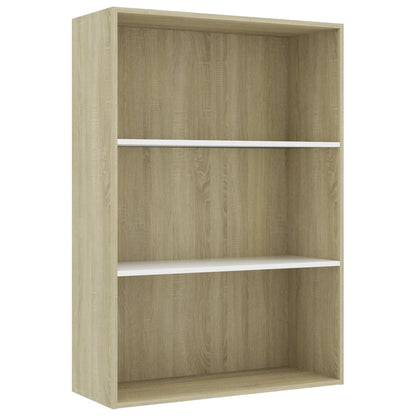 Bücherregal 3 Fächer Weiß Sonoma-Eiche 80x30x114 Holzwerkstoff