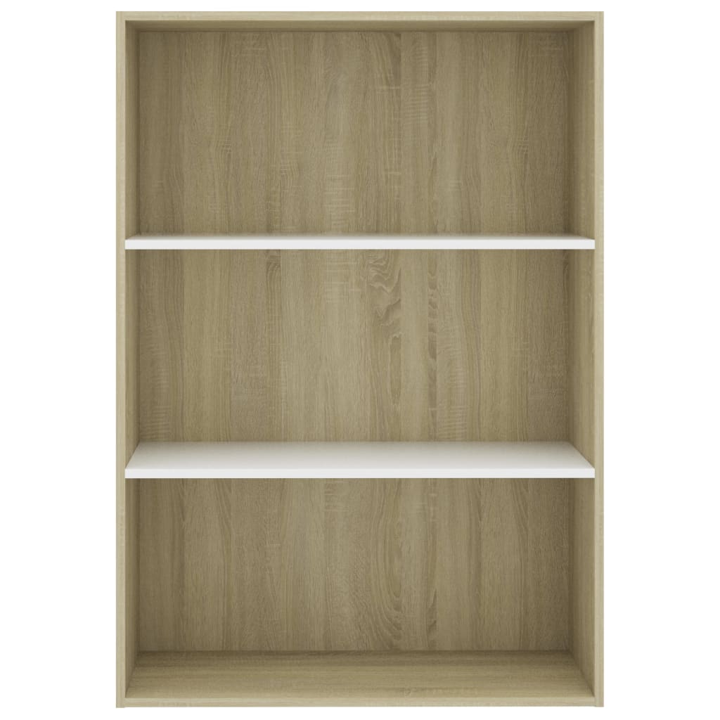 Bücherregal 3 Fächer Weiß Sonoma-Eiche 80x30x114 Holzwerkstoff