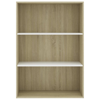 Bücherregal 3 Fächer Weiß Sonoma-Eiche 80x30x114 Holzwerkstoff