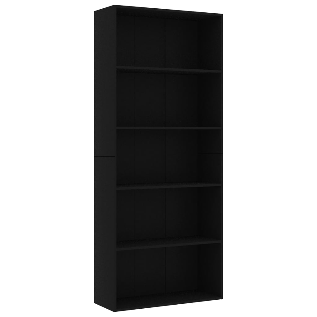 Bücherregal 5 Fächer Schwarz 80x30x189 cm Holzwerkstoff