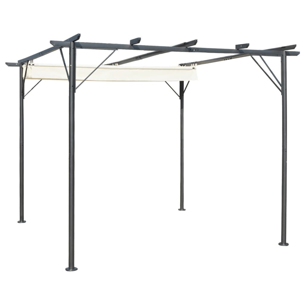 Pergola mit Versenkbarem Dach Cremeweiß 3x3 m Stahl