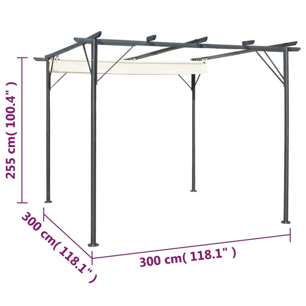 Pergola mit Versenkbarem Dach Cremeweiß 3x3 m Stahl