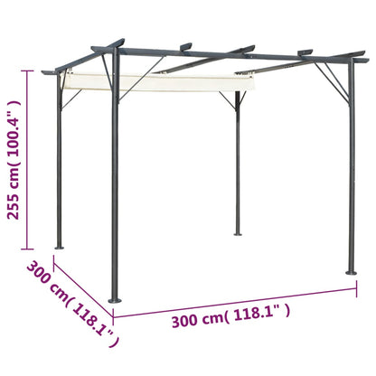 Pergola mit Versenkbarem Dach Cremeweiß 3x3 m Stahl