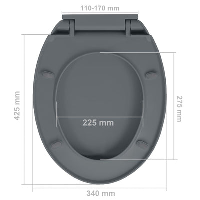 Toilettensitz mit Absenkautomatik Quick-Release Grau Oval