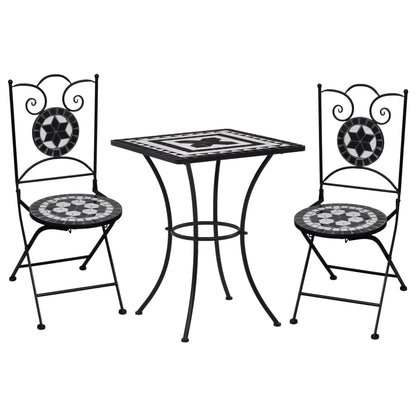 3-tlg. Bistro-Set Mosaik Keramik Schwarz und Weiß