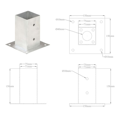 Pfostenanker 4 Stk. Verzinktes Metall 71 mm