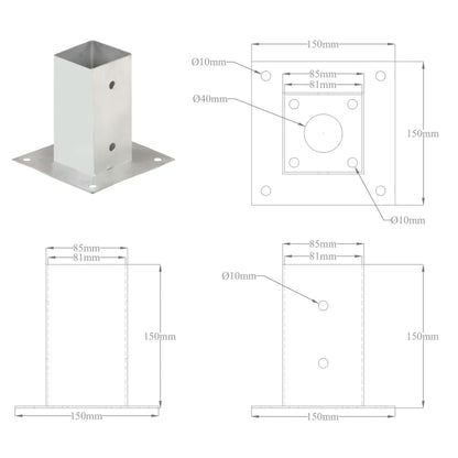 Pfostenanker 4 Stk. Verzinktes Metall 81 mm