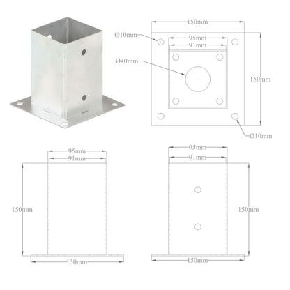 Pfostenanker 4 Stk. Verzinktes Metall 91 mm