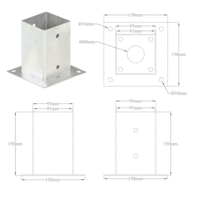 Pfostenanker 4 Stk. Verzinktes Metall 91 mm