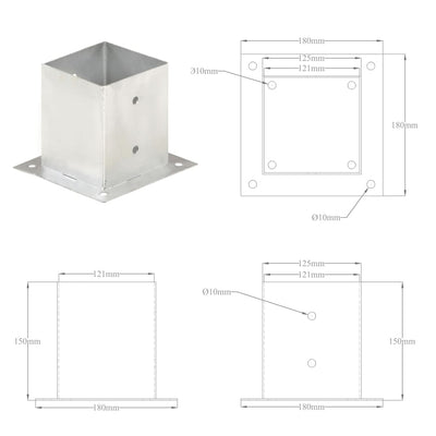 Pfostenanker 4 Stk. Verzinktes Metall 121 mm