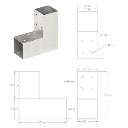 Pfostenverbinder L-Form Verzinktes Metall 71 x 71 mm