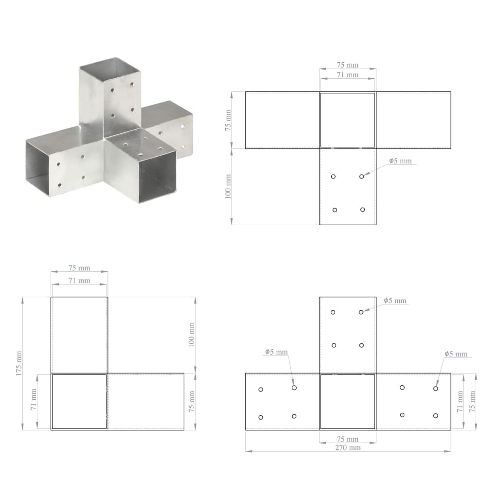 Pfostenverbinder 4 Stk. X-Form Verzinktes Metall 71 x 71 mm