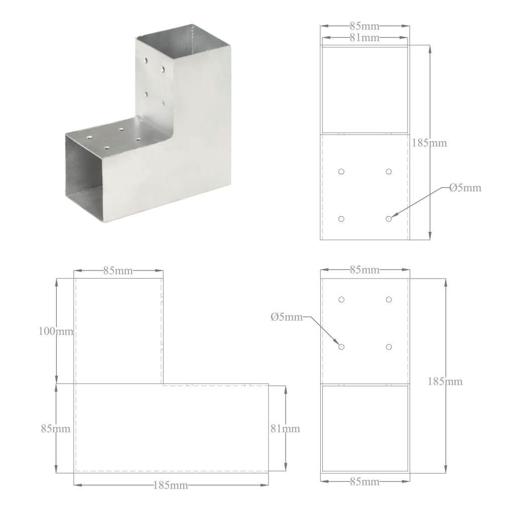 Pfostenverbinder 4 Stk. L-Form Verzinktes Metall 81 x 81 mm