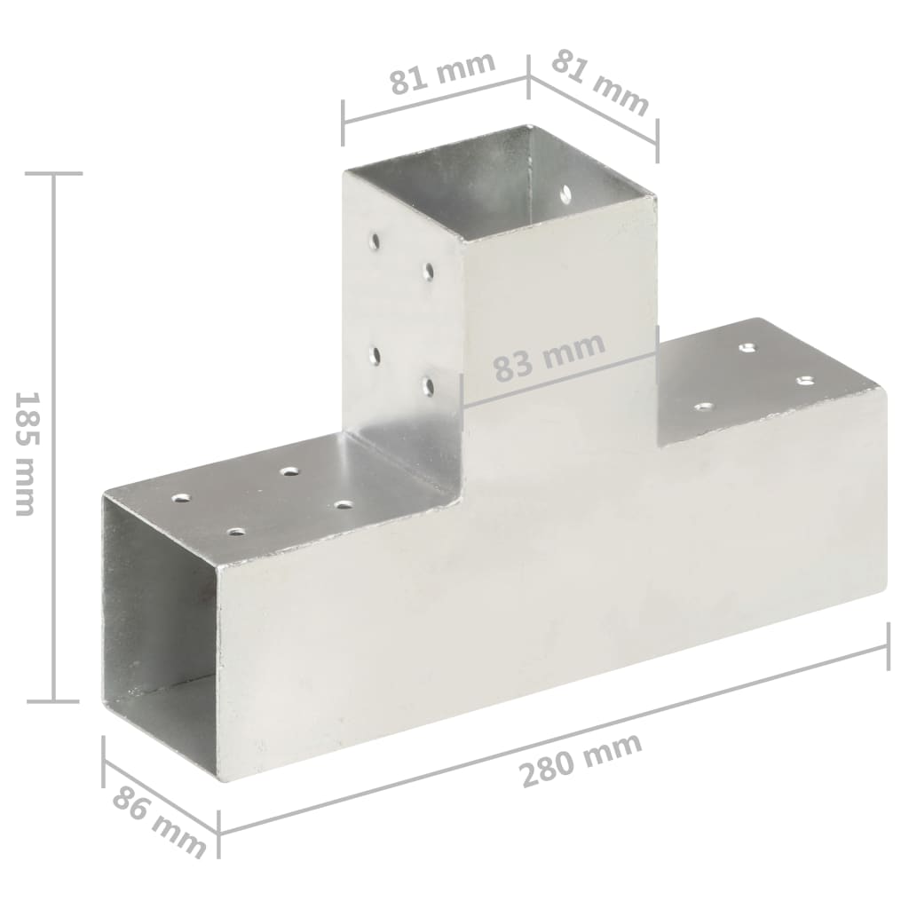 Pfostenverbinder T-Form Verzinktes Metall 81 x 81 mm