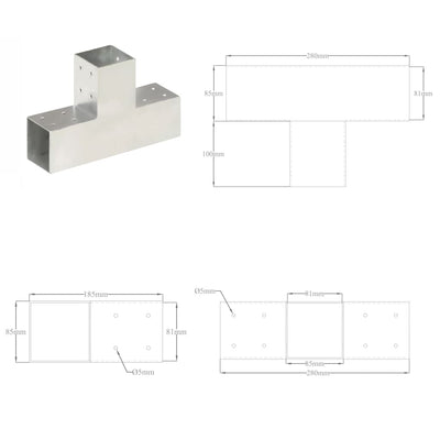 Pfostenverbinder T-Form Verzinktes Metall 81 x 81 mm