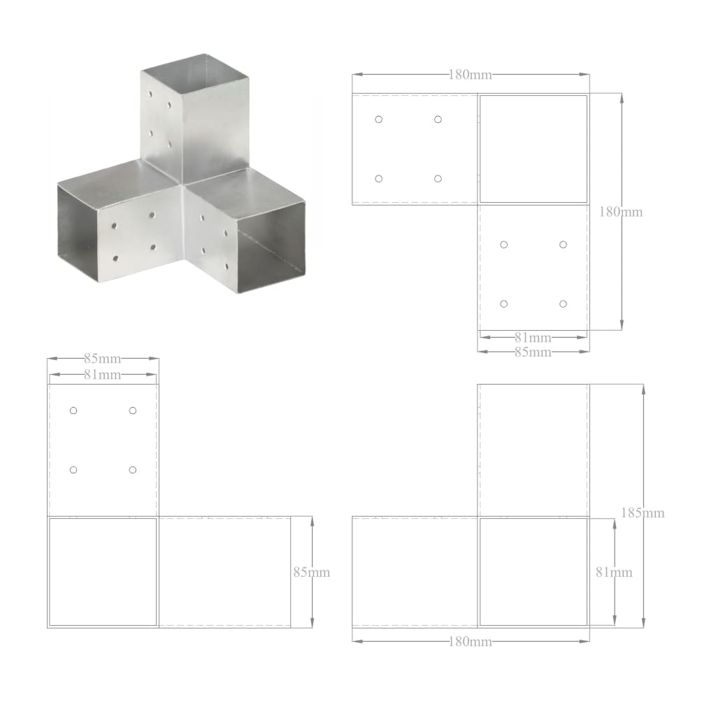 Pfostenverbinder Y-Form Verzinktes Metall 81 x 81 mm