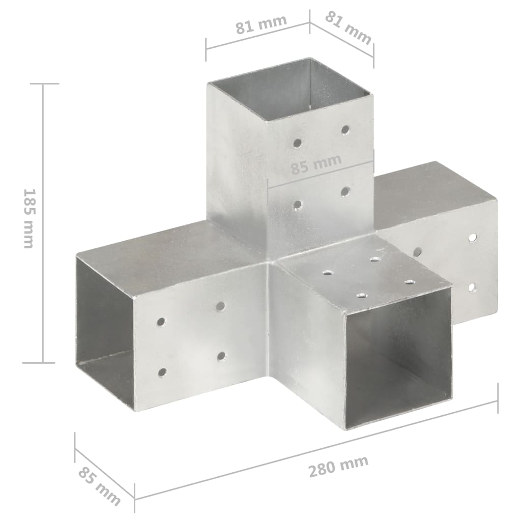 Pfostenverbinder X-Form Verzinktes Metall 81 x 81 mm