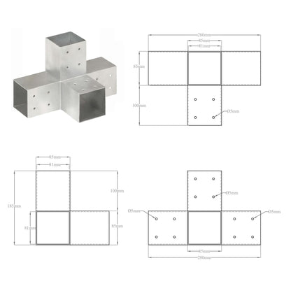 Pfostenverbinder 4 Stk. X-Form Verzinktes Metall 81 x 81 mm