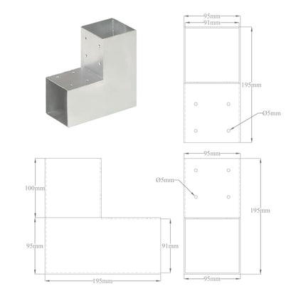 Pfostenverbinder 4 Stk. L-Form Verzinktes Metall 91 x 91 mm