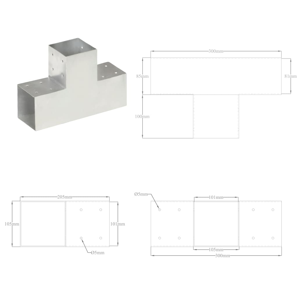 Pfostenverbinder T-Form Verzinktes Metall 101 x 101 mm