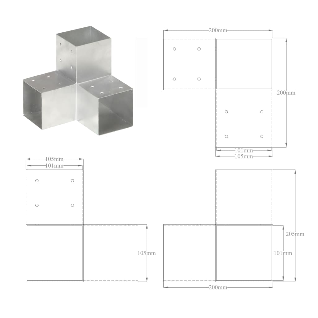 Pfostenverbinder 4 Stk. Y-Form Verzinktes Metall 101 x 101 mm