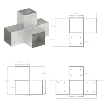 Pfostenverbinder 4 Stk. X-Form Verzinktes Metall 101 x 101 mm