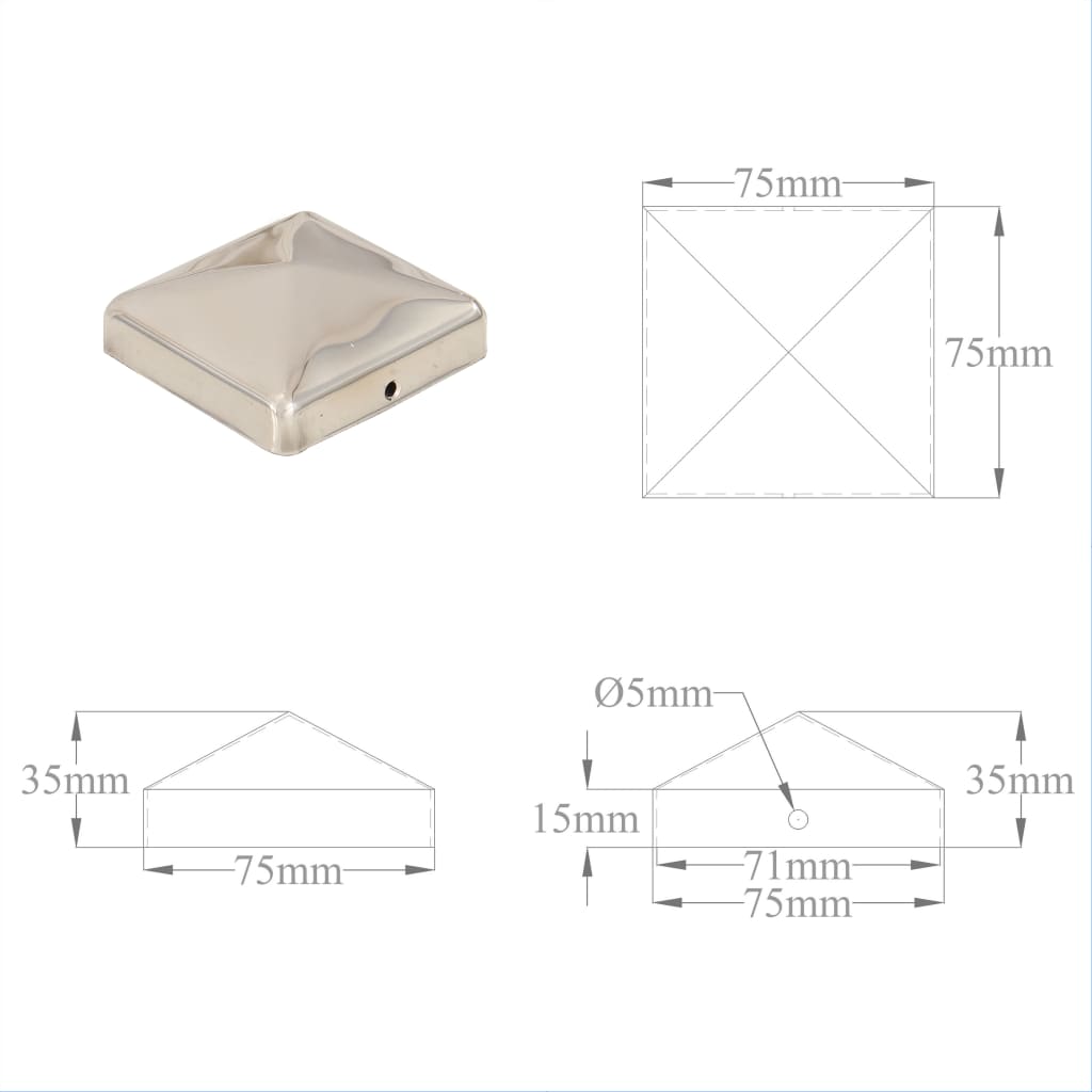 Pfostenkappen 6 Stk. Pyramide Edelstahl 71 x 71 mm