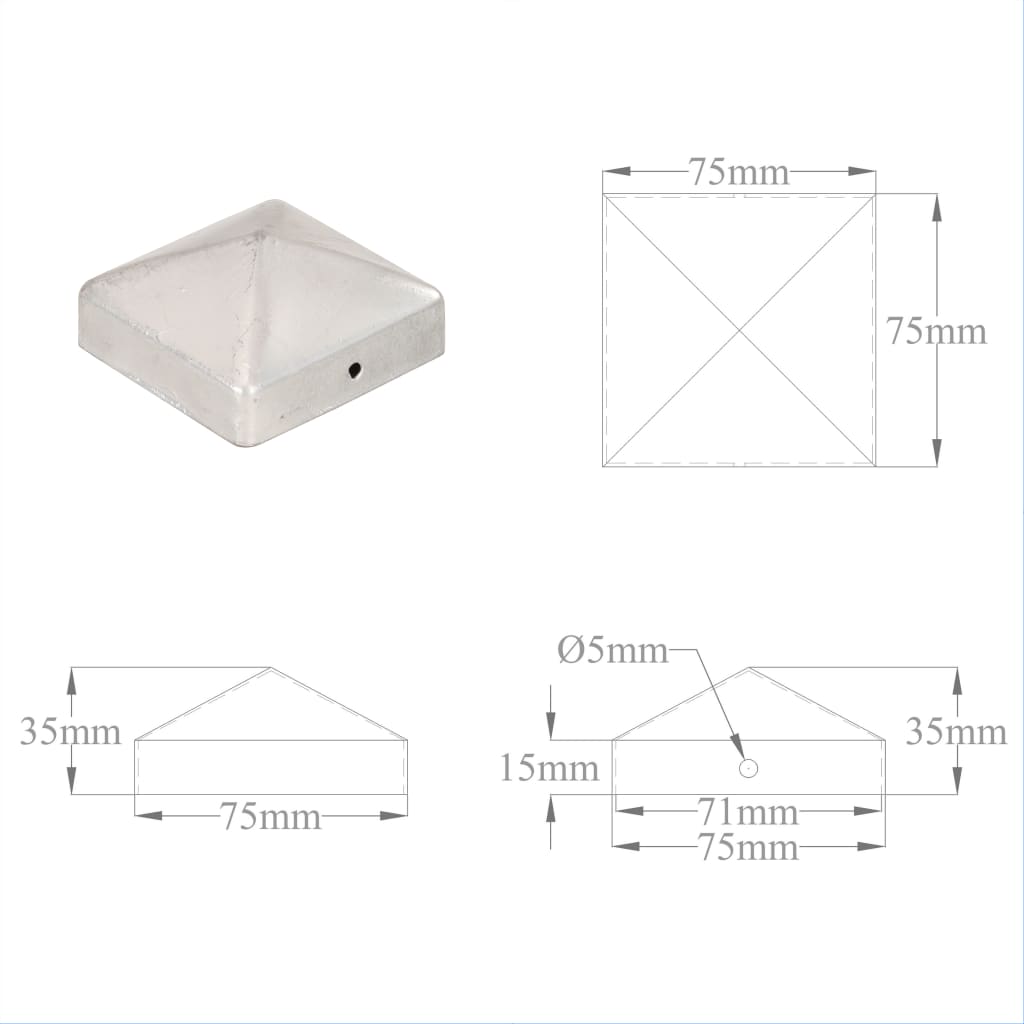 Pfostenkappen 6 Stk. Pyramide Verzinktes Metall 71 x 71 mm