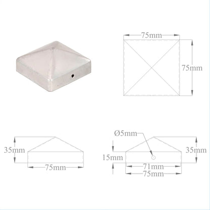 Pfostenkappen 6 Stk. Pyramide Verzinktes Metall 71 x 71 mm