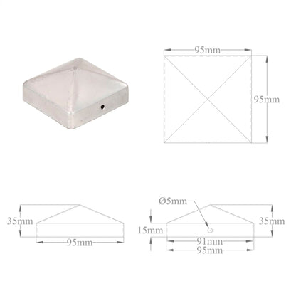 Pfostenkappen 6 Stk. Pyramide Verzinktes Metall 91 x 91 mm