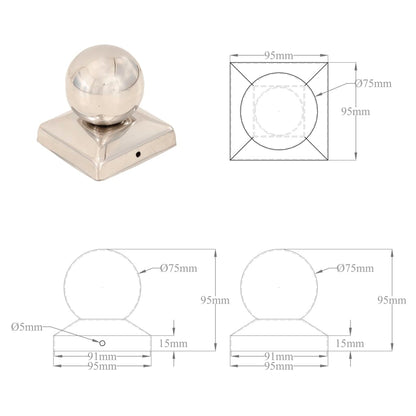 Pfostenkappen 6 Stk. Kugelform Edelstahl 81 x 81 mm