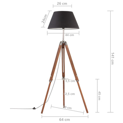 Stativlampe Honigbraun und Schwarz Teak Massivholz 141 cm