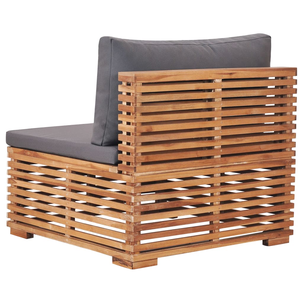 Garten-Mittelsofa mit Grauer Auflage Massivholz Teak