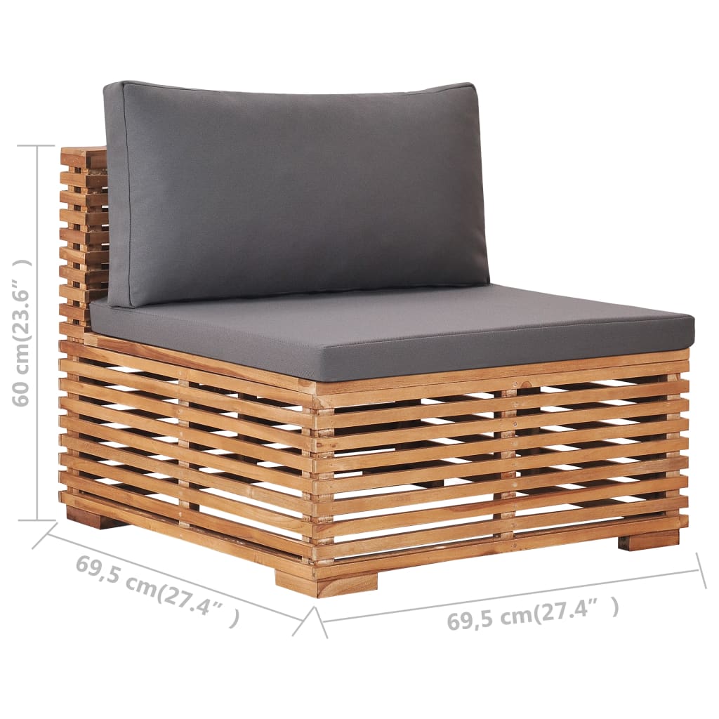 Garten-Mittelsofa mit Grauer Auflage Massivholz Teak