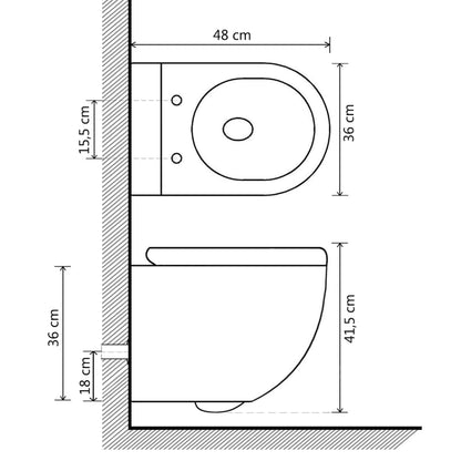 Wand-WC ohne Spülrand mit Bidet-Funktion Keramik Weiß