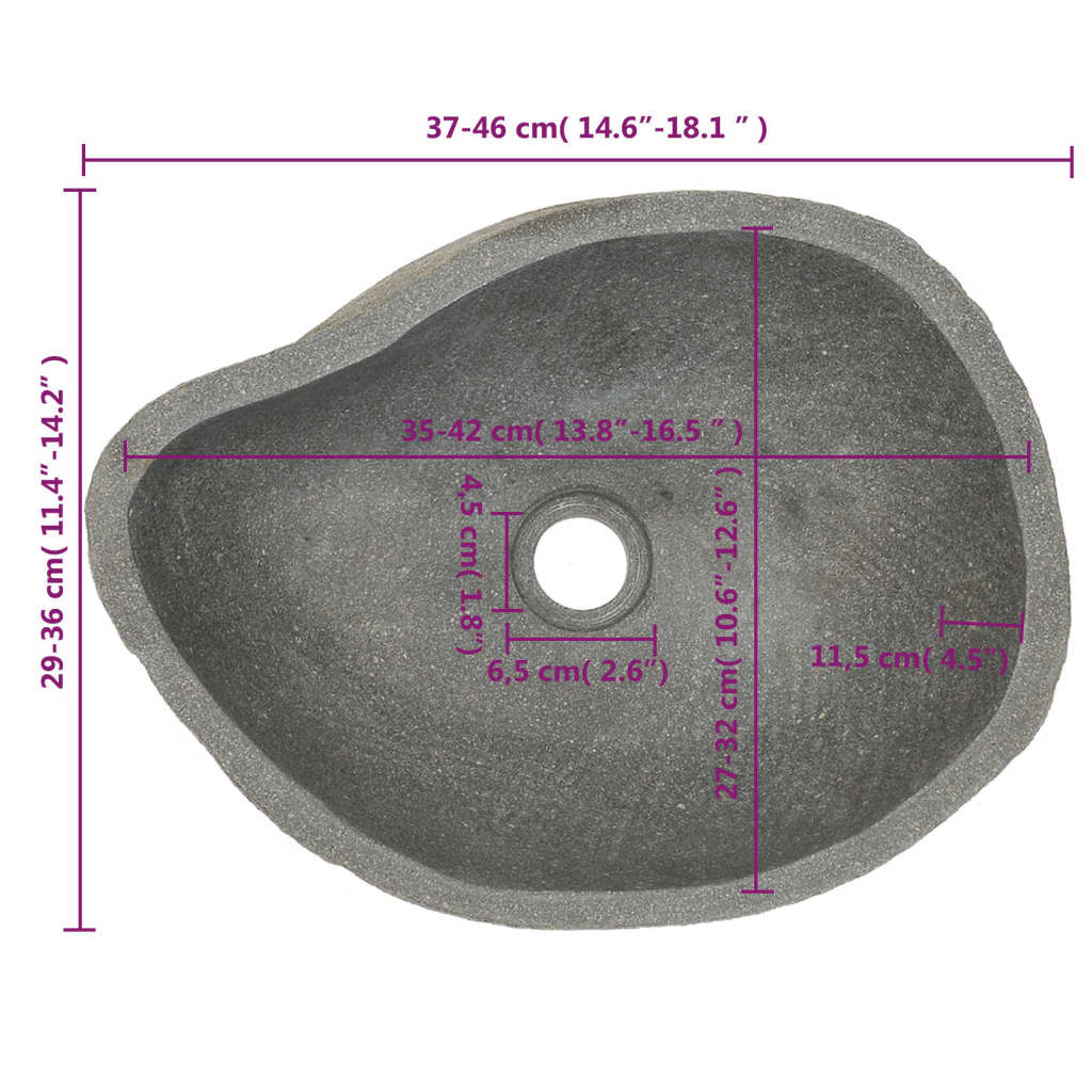 Waschbecken Flussstein Oval 37-46 cm