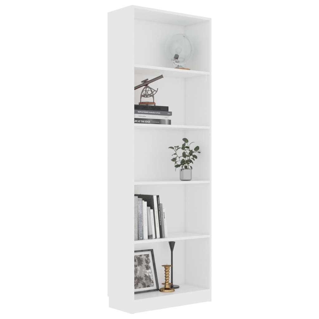 Bücherregal 5 Fächer Weiß 60x24x175 cm Holzwerkstoff