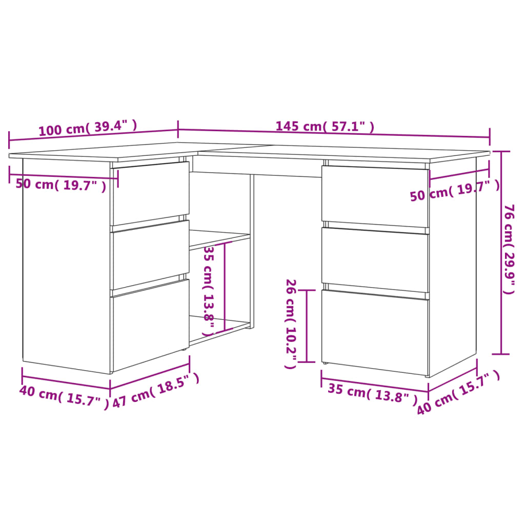 Eckschreibtisch Sonoma-Eiche 145x100x76 cm Holzwerkstoff